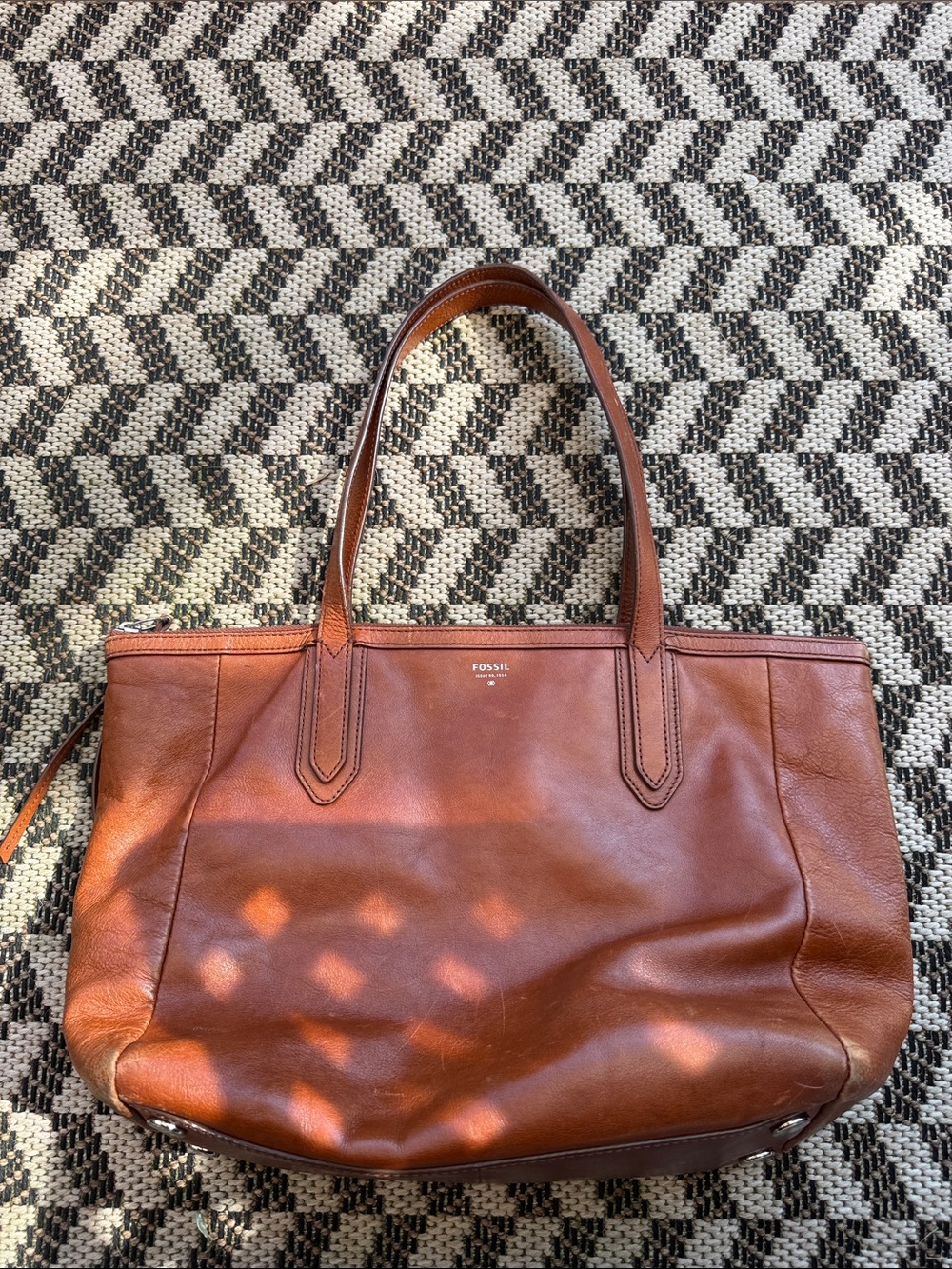 Fossil leather shopping tote bag